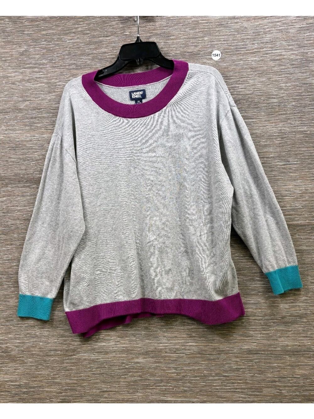 Lands End Knit Sweater Womens Size 1X Gray Round Neck Long Sleeve